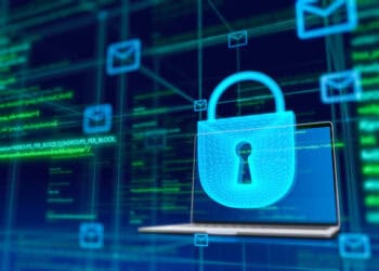 A laptop secured with a padlock, ensuring data protection in compliance with EU Court criteria and deterring fines for potential violations.