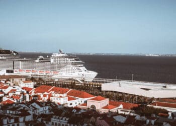 An MSC Cruises ship canceled its April Grand Voyages and is now docked in a port city.