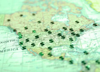 Updated trade agreement thresholds for reporting obligations are represented by money pins on a map of the United States.