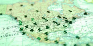 Updated trade agreement thresholds for reporting obligations are represented by money pins on a map of the United States.