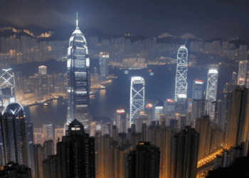 Hong Kong's mesmerizing skyline captivates viewers as it illuminates the night, embodying the city's thriving economy and its ability to overcome global challenges.