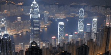 Hong Kong's mesmerizing skyline captivates viewers as it illuminates the night, embodying the city's thriving economy and its ability to overcome global challenges.