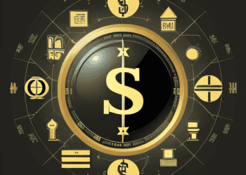 A gold dollar sign symbolizing Global Trade Dynamics in the center of a black background.