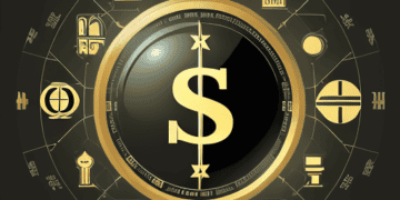 A gold dollar sign symbolizing Global Trade Dynamics in the center of a black background.