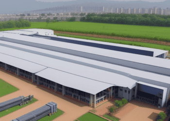 Aerial view of a large, modern industrial facility. BEML Pune office enhances supply chain efficiency. - Supply Chain News