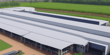 Aerial view of a large, modern industrial facility. BEML Pune office enhances supply chain efficiency. - Supply Chain News