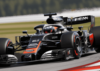 The McLaren F1 car is driving on a track, showcasing the strategic alliance between Airwallex and the global supply chain efficiency.