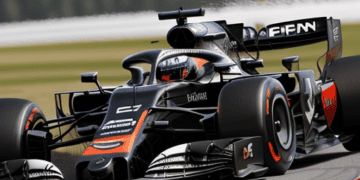 The McLaren F1 car is driving on a track, showcasing the strategic alliance between Airwallex and the global supply chain efficiency.