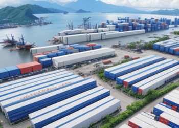 Aerial view of a busy Philippine port, showcasing container stacks and shipping logistics. Evolving supply chain dynamics are evident. - Supply Chain News