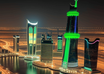 The economy of Qatar is impacted by oil cuts from Saudi Arabia, affecting contracts and lighting up the skyline at night.