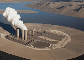 An aerial view of a power plant with smoke coming out, showcasing the climate impact of the fossil fuel industry.