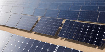 China's unprecedented growth in global solar capacity is evident in this awe-inspiring scene, where solar panels gracefully stretch across a vast field with majestic mountains serving as a stunning backdrop.