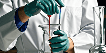 A woman in a lab coat conducting experiments in a research facility.