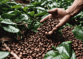 Hand holding freshly harvested coffee beans from a sustainable farm, showcasing the journey towards carbon neutrality in coffee supply chains. - Supply Chain News
