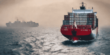 Container ship sailing on a choppy sea, illustrating global freight challenges. - Supply Chain News