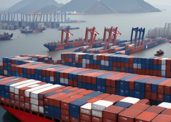 A large container ship plays a crucial role in China's increased trade promotion efforts and navigates through global economic frictions.