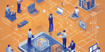 Isometric illustration of AI-powered supply chain management, showing workers and automated processes connected via a large smartphone. - Supply Chain News