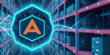 Generative AI-powered supply chain, visualized with a glowing 'A' in a futuristic warehouse. - Supply Chain News