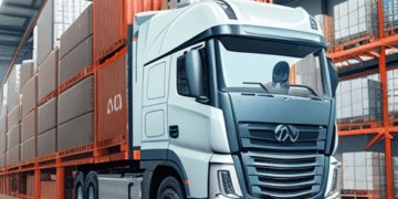 Modern semi-truck hauling cargo containers; AI-powered logistics. - Supply Chain News