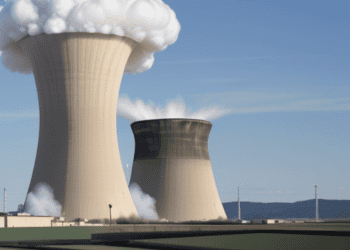 A nuclear power plant emitting smoke in Europe.