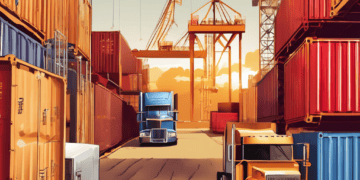 Cargo trucks at a busy port, illustrating global supply chain dynamics and their impact on producer prices. - Supply Chain News