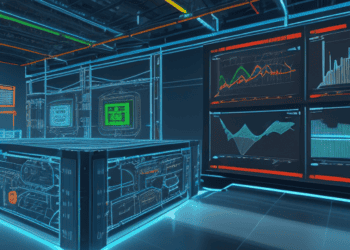 Digital visualization of a modern data center showcasing real-time supply chain insights via dashboards and network diagrams. - Supply Chain News