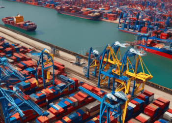 Aerial view of a busy container port, showcasing global supply chain logistics and shipping operations. - Supply Chain News