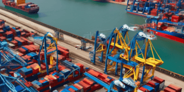 Aerial view of a busy container port, showcasing global supply chain logistics and shipping operations. - Supply Chain News