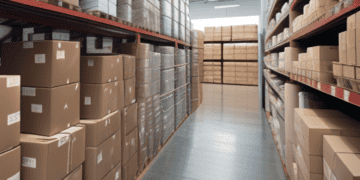 Warehouse aisles stocked with cardboard boxes, showcasing efficient logistics and seamless supply chain management. - Supply Chain News