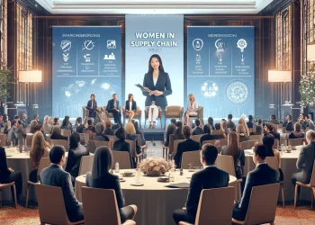 Women leaders at a supply chain forum discussing industry trends and challenges. "Women in Supply Chain Forum" is displayed on the screen. - Supply Chain News