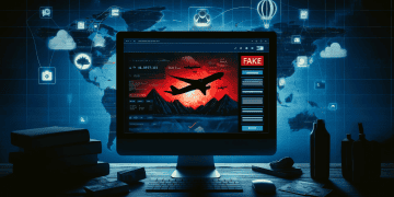 Computer screen shows fake airline social media warning. "FAKE" label highlights the danger of fraudulent accounts. - Supply Chain News