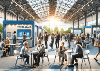 Seniors at a Senior Expo reviewing information on fraud and scams at informational booths. RCMP. - Supply Chain News