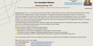 AdvanceEnergy Tek Unveils Sustainable Geothermal Solution for Remote Communities
