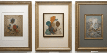 A high-value artwork displayed in an auction house, with bidders raising paddles in the background, showcasing the transaction process and the intersection of art and finance.