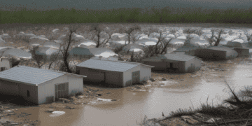 Flooded homes after a disaster. Illustrates the importance of disaster risk reduction and anticipatory action. - Supply Chain News