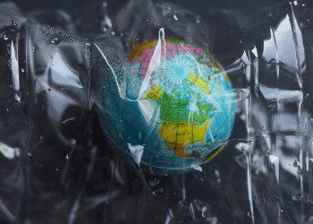 Frozen globe encased in plastic, symbolizing climate change's impact on global logistics. - Supply Chain News
