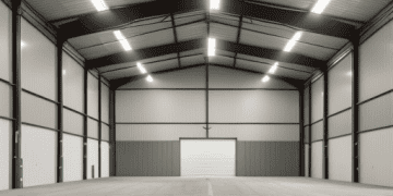 Large industrial warehouse with expansive storage space and high ceilings, filled with neatly organized inventory.