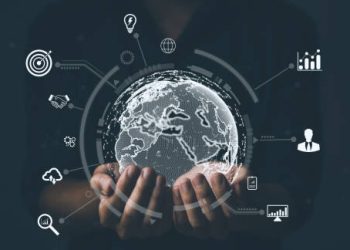 Hands holding a digital globe surrounded by global business icons. Goenvi Technologies. - Supply Chain News