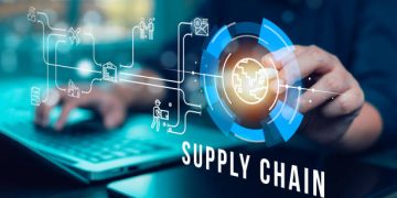 Supply Chain Management concept transportation and logistic suppliers, import export and transport industry. network distribution growth. container cargo ship and trucks of industrial cargo freight