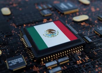 Flag of Mexico on a processor, CPU or Chip