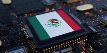 Flag of Mexico on a processor, CPU or Chip