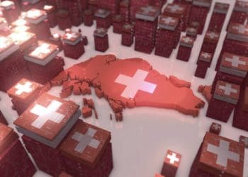 Switzerland Map among digital cubes and binary code